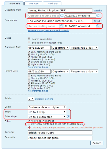 ITA Matrix Search Example